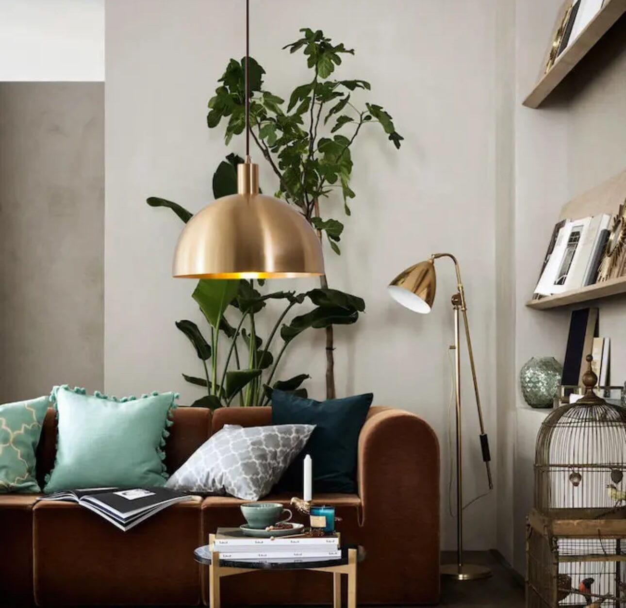 Aurelia Brass LED Pendant Light With Heat Resistant Shade