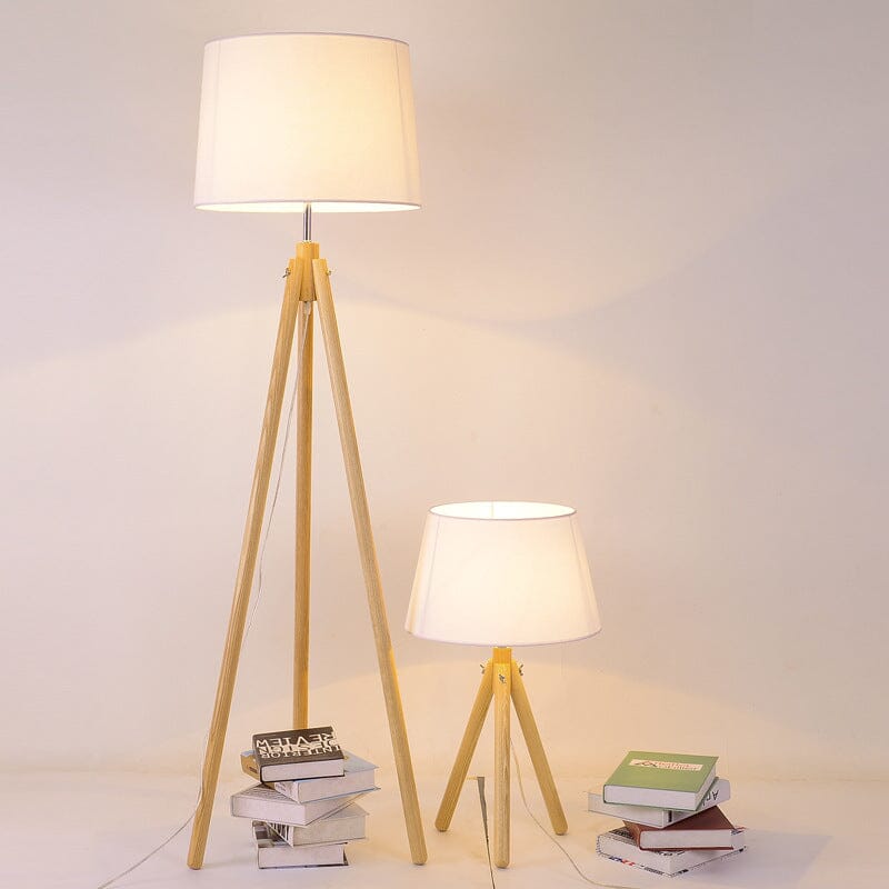 Liora Floor Lamp With Natural Wood Body And Cream Linen Shade