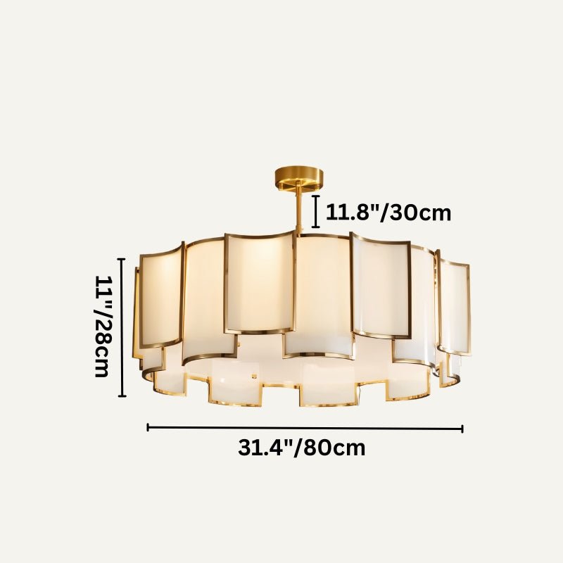 Elara Glass Chandelier With Frosted Glass Panels And Iron Frame