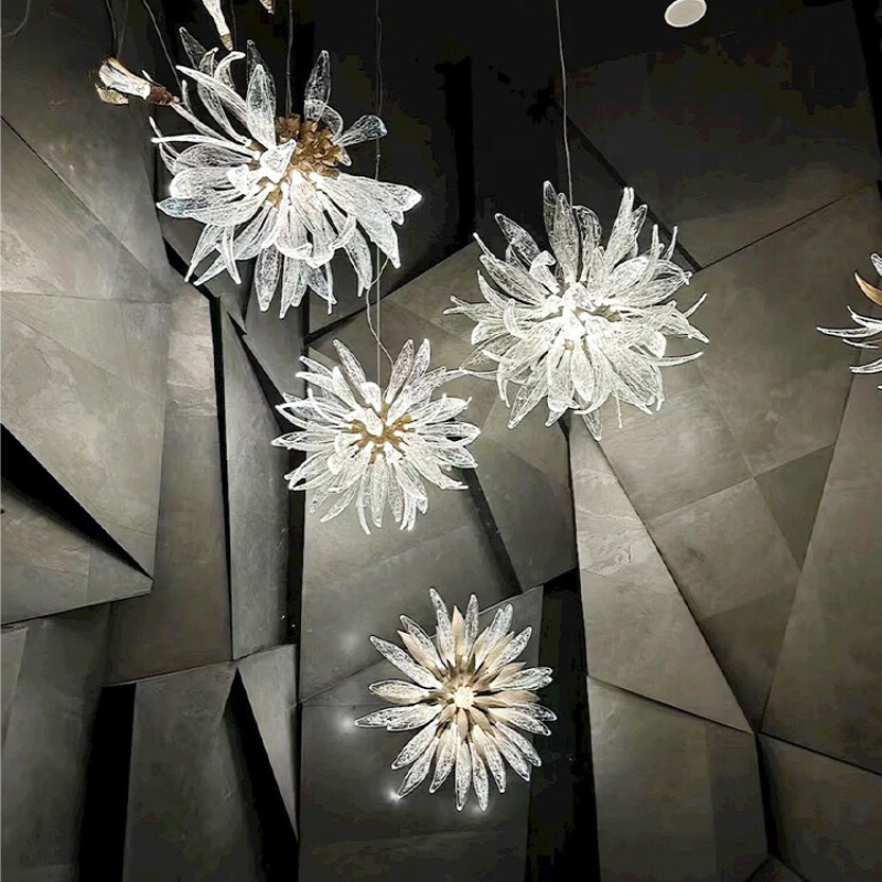 Aurelia Sunflower Glass Chandelier With Copper Body And LED Glow