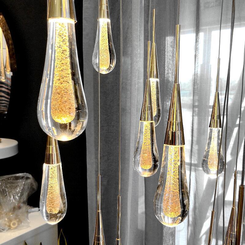 Aurora Golden Droplet Crystal Pendant Lights for Homes and Offices