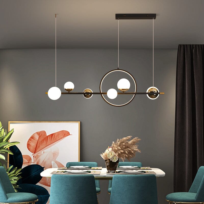 AuroraLine Linear Chandelier by Lumencrest Iron and Blown Glass Remote Dimming
