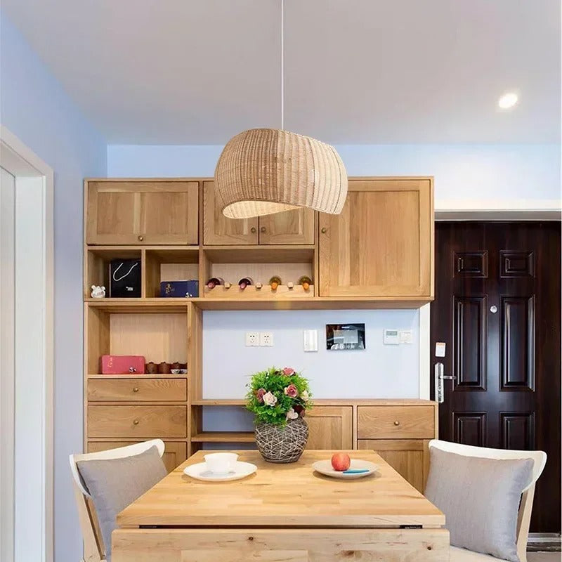 Aurela Bamboo Weave Pendant Light With Faux Sheepskin Shade