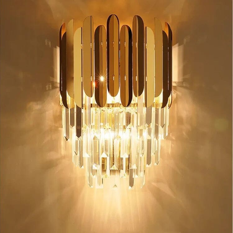 Elara Crystal Wall Lamp With Chrome And Gold Finish Dangling Crystal Bars