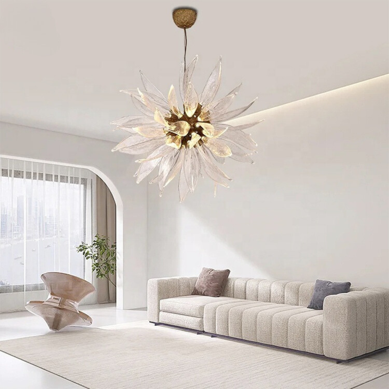 Aurelia Sunflower Glass Chandelier With Copper Body And LED Glow