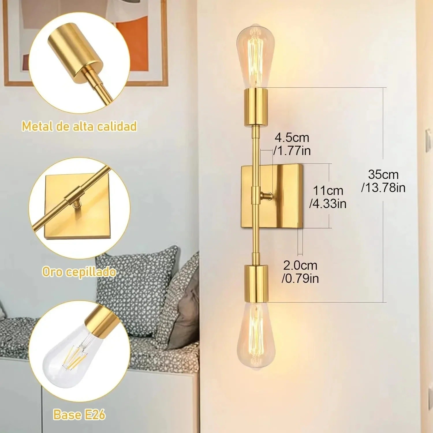 Aurea Twin Wall Sconce In Metal Dimmable Up To 60 Watts
