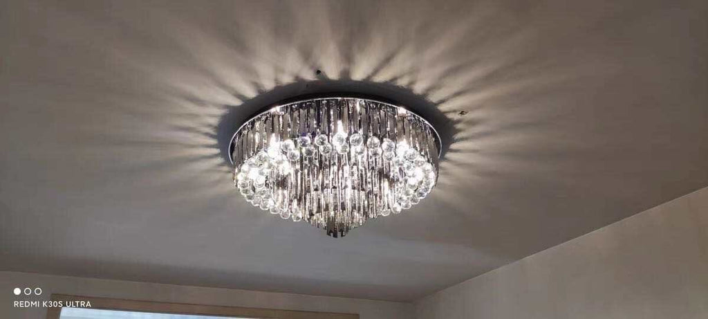Liora Noir Crystal Chandelier Round Stainless Steel Pendant Light