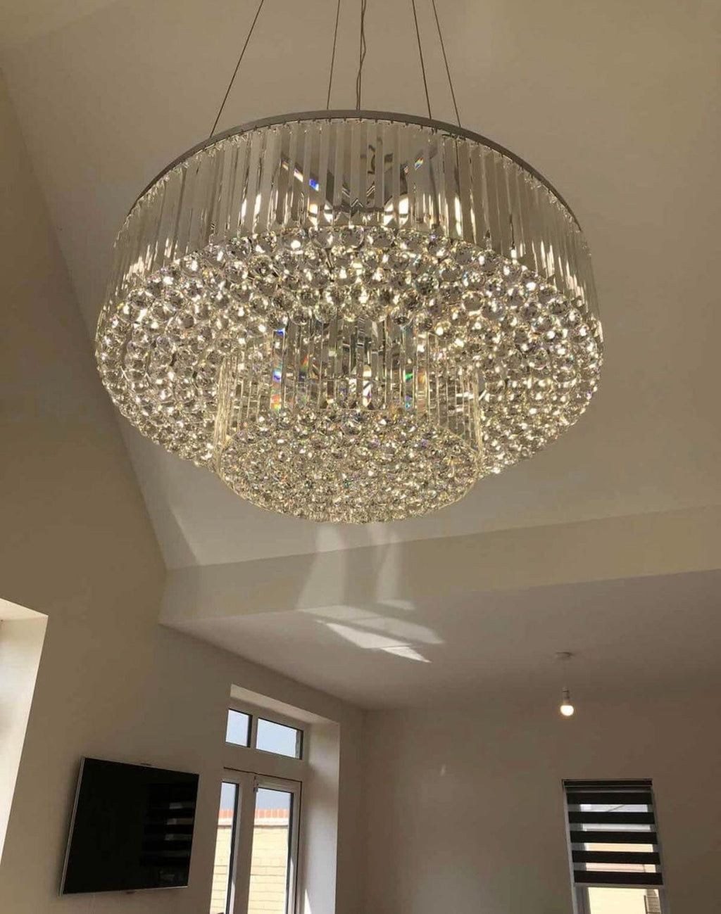 Elara Dual-Crystal LED Ceiling Chandelier For Modern Brilliance