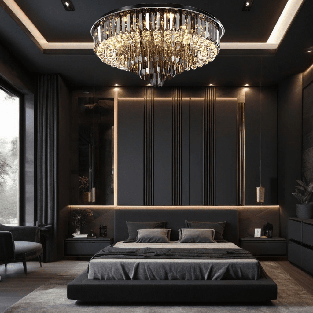 Liora Noir Crystal Chandelier Round Stainless Steel Pendant Light