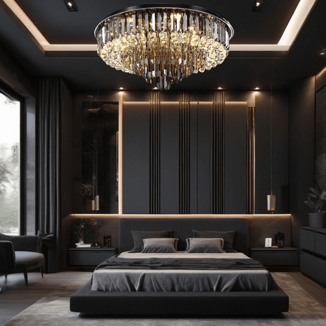 Liora Noir Crystal Chandelier Round Stainless Steel Pendant Light