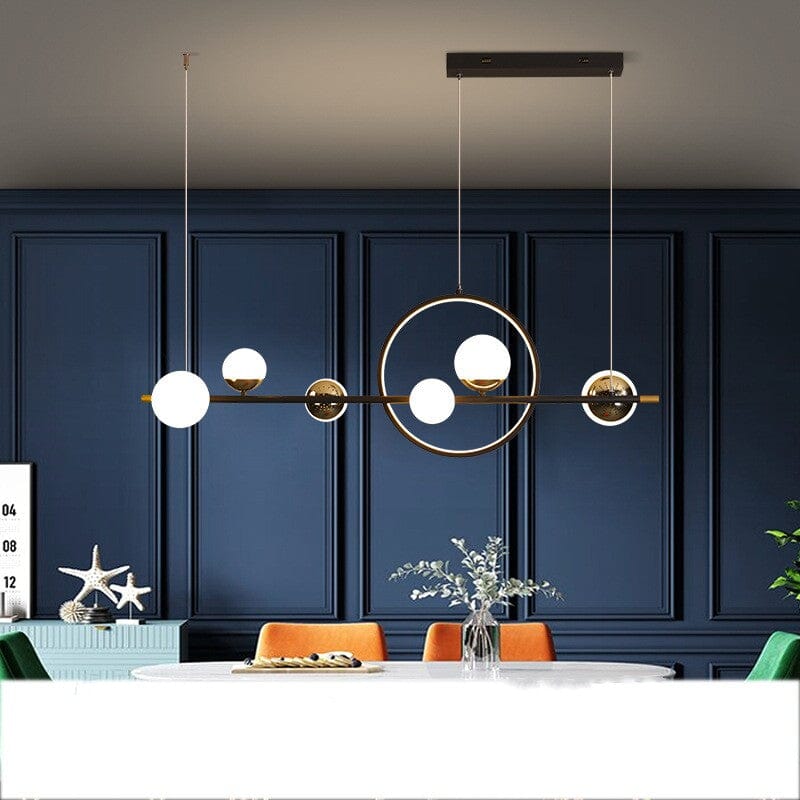 AuroraLine Linear Chandelier by Lumencrest Iron and Blown Glass Remote Dimming