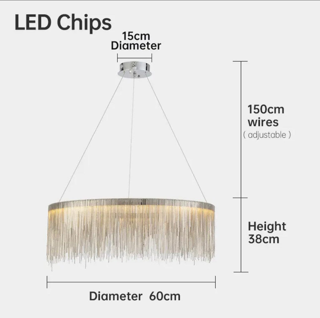 Asterra Nordic runder Quasten-Ketten-Kronleuchter für moderne Innenräume