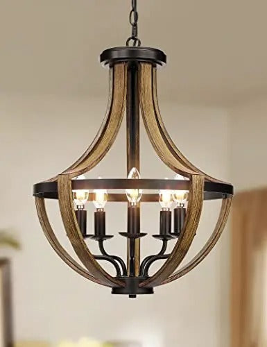 Astrahaven Farmhouse Chandelier With Iron Finish And Adjustable Chain