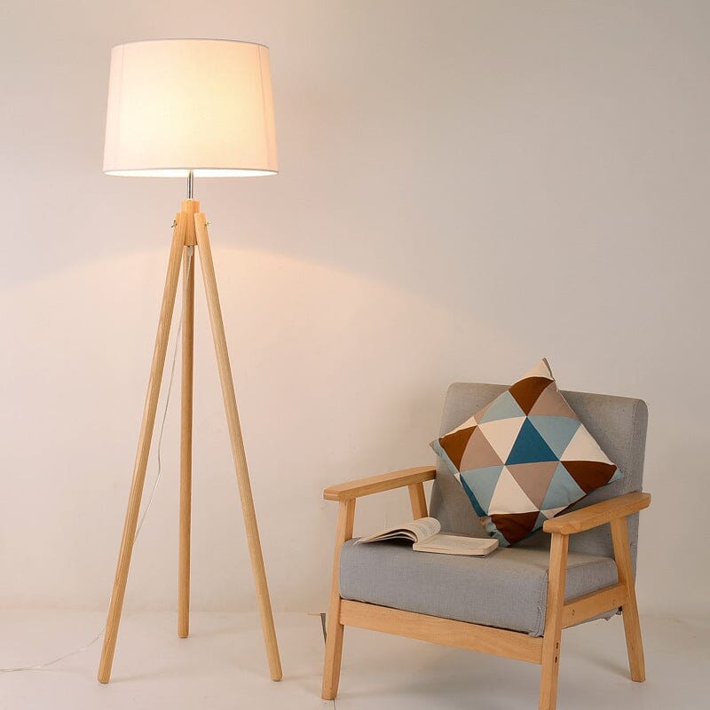 Liora Floor Lamp With Natural Wood Body And Cream Linen Shade