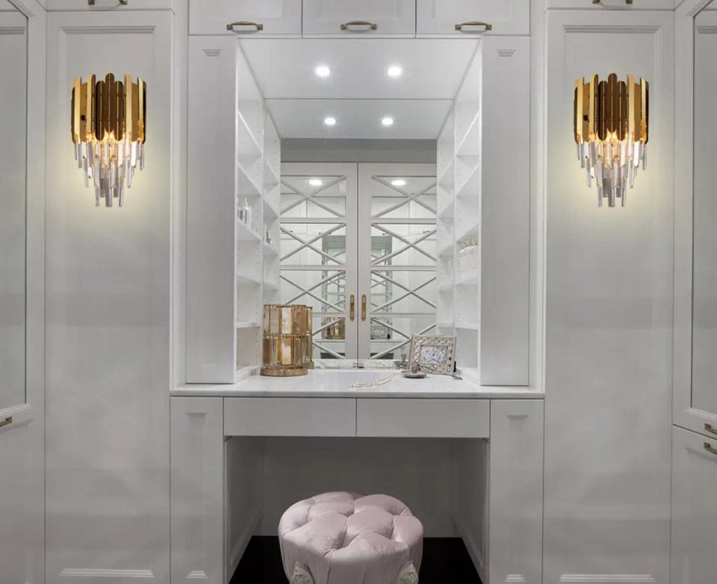 Elara Crystal Wall Lamp With Chrome And Gold Finish Dangling Crystal Bars