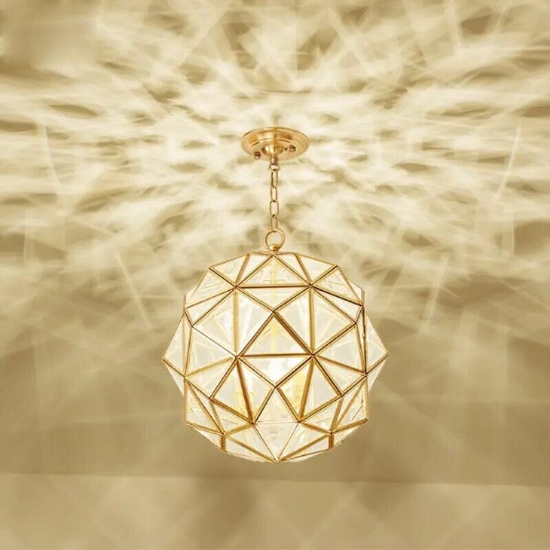 Copper Accented Geometric Glass Pendant Light For Indoor And Outdoor Use
