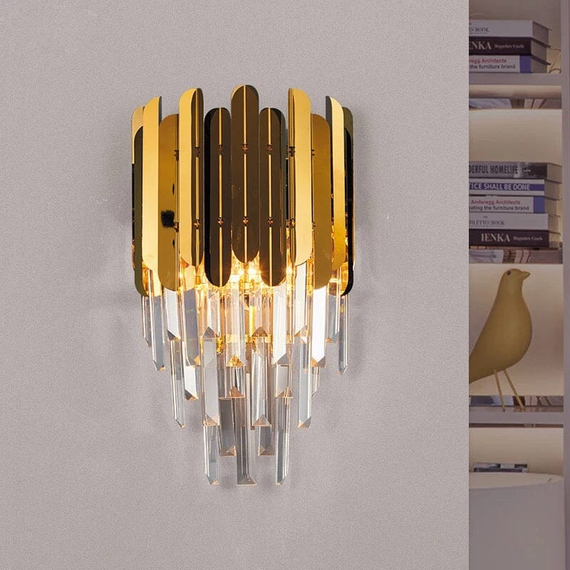 Elara Crystal Wall Lamp With Chrome And Gold Finish Dangling Crystal Bars