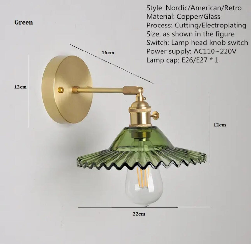 Aurelia Glass Wall Sconce With Green Stained Glass Shade And Brass Holder