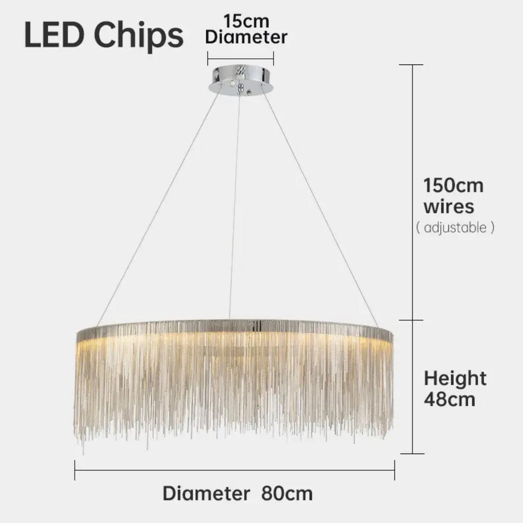 Asterra Nordic runder Quasten-Ketten-Kronleuchter für moderne Innenräume