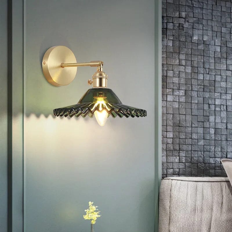 Aurelia Glass Wall Sconce With Green Stained Glass Shade And Brass Holder