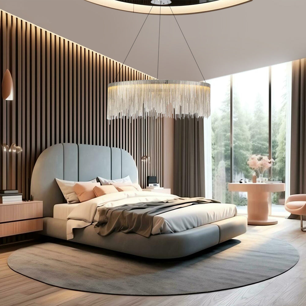 Asterra Nordic runder Quasten-Ketten-Kronleuchter für moderne Innenräume