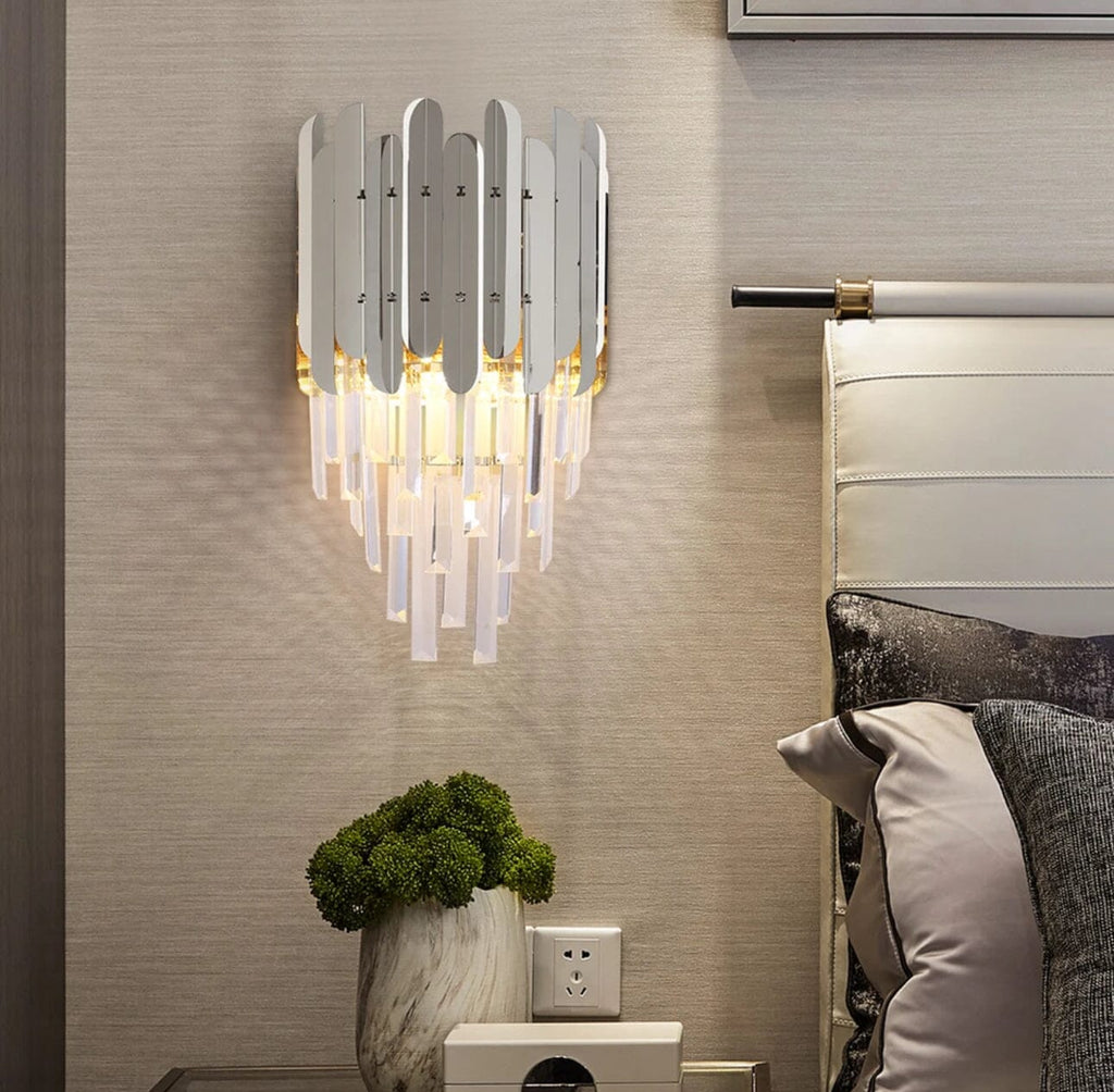 Elara Crystal Wall Lamp With Chrome And Gold Finish Dangling Crystal Bars