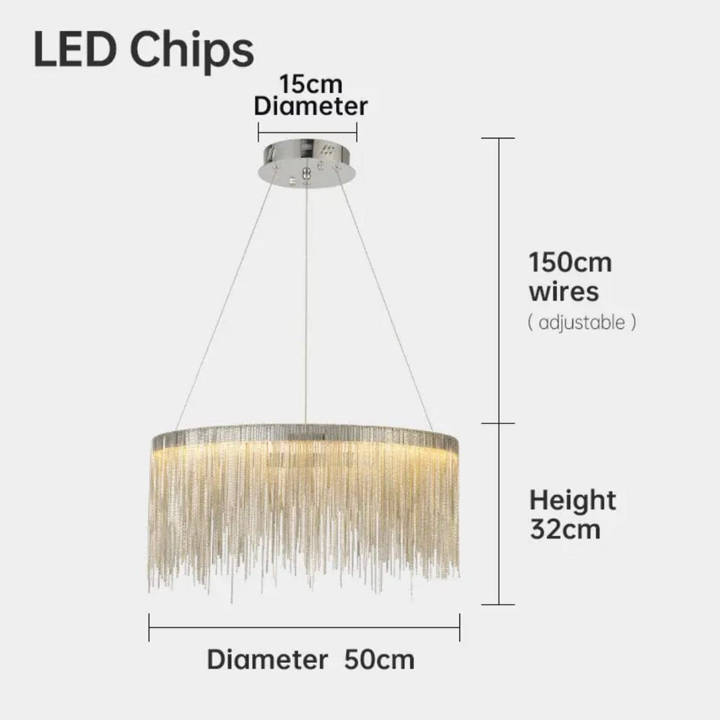 Asterra Nordic runder Quasten-Ketten-Kronleuchter für moderne Innenräume