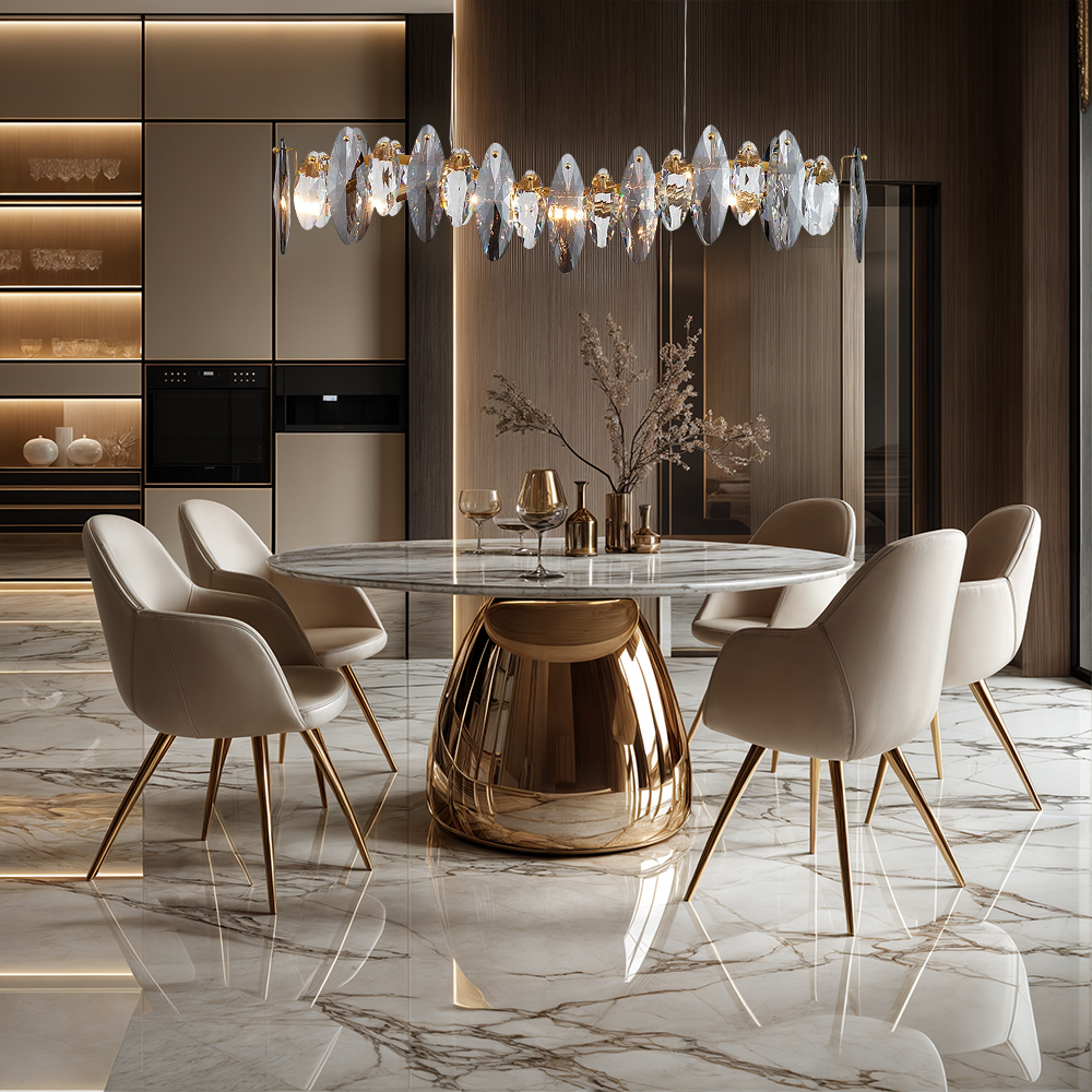 Lyvara Crystal Oval Chandelier With Sixteen Strip Shades