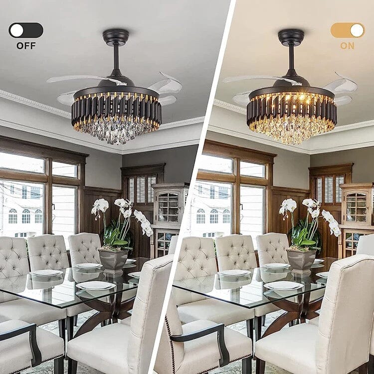 Aurelle Crystal Fandelier With Retractable Blades And Quiet DC Motor