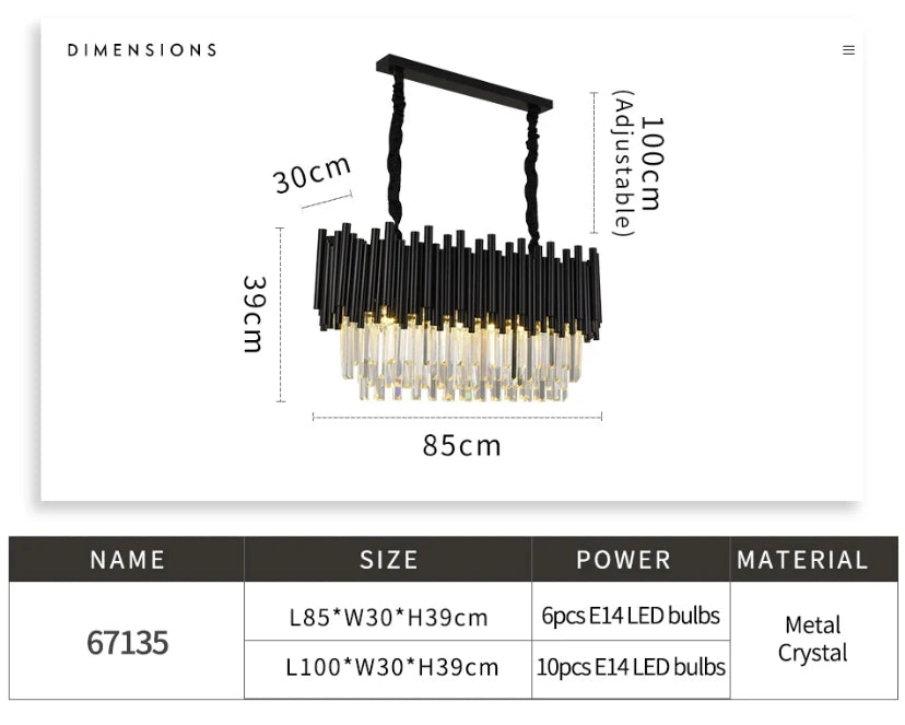 LustreNova Crystal Chandelier Collection in Matte Black Finish
