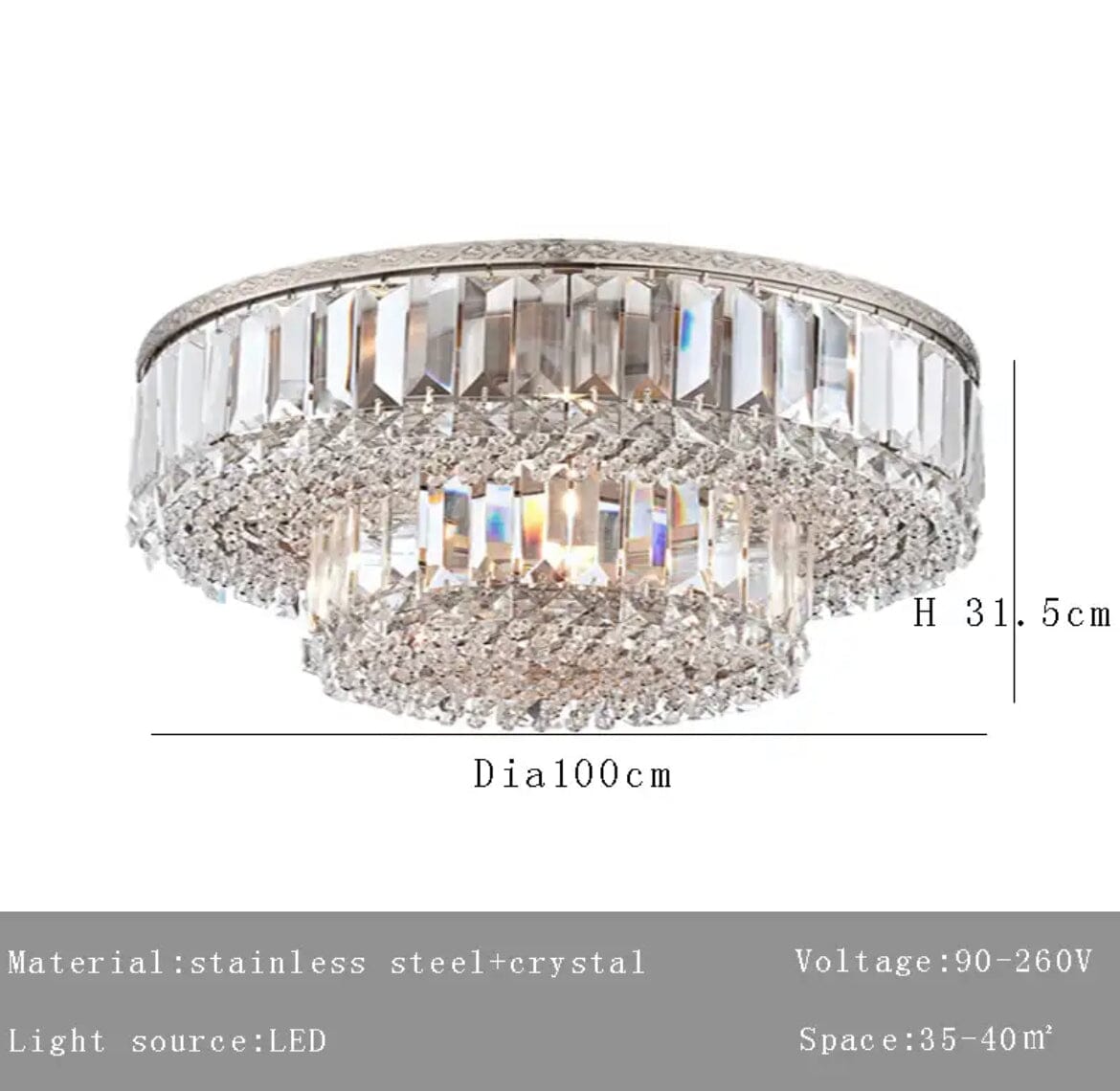 Elara Dual-Crystal LED Ceiling Chandelier For Modern Brilliance