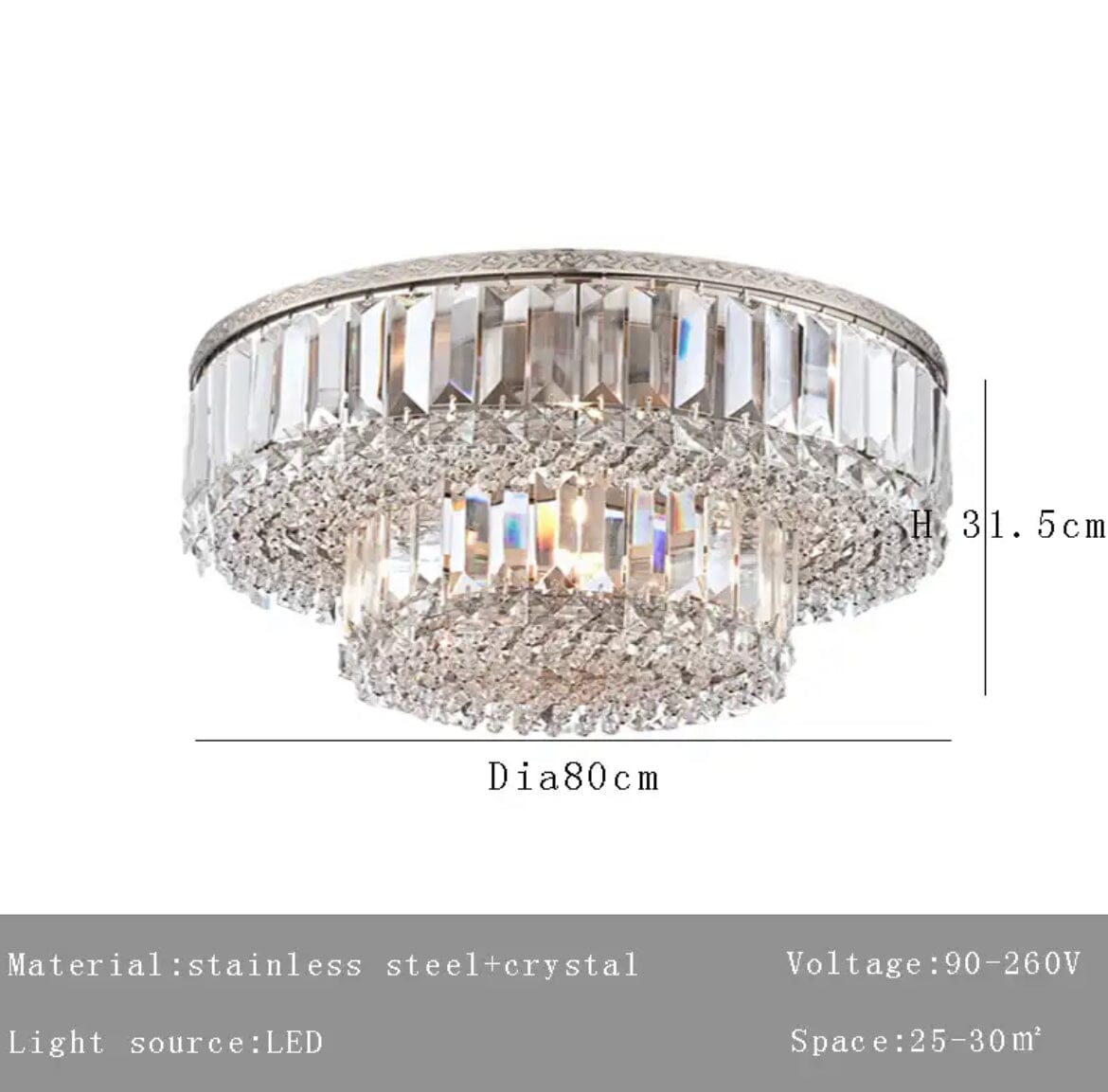Elara Dual-Crystal LED Ceiling Chandelier For Modern Brilliance