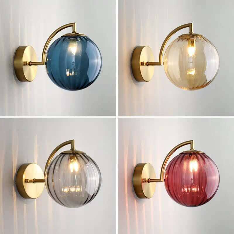 Lyra Wall Lamp With Round Stained Glass Shade Iron Frame