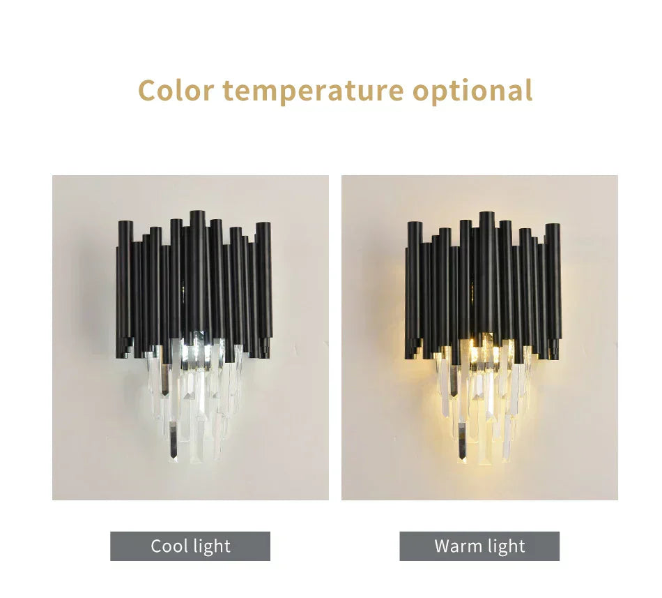 Lunara Crystal Black Wall Lamp With Crystal Accents