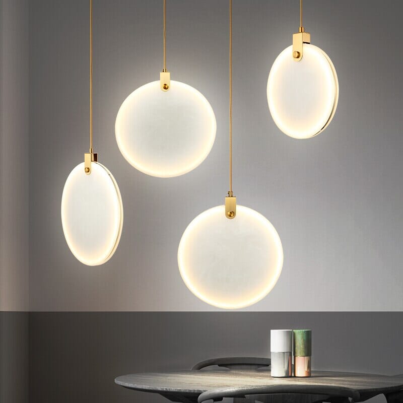 Aurea Marble Pendant Light With Round White Resin Shade And Gold Details