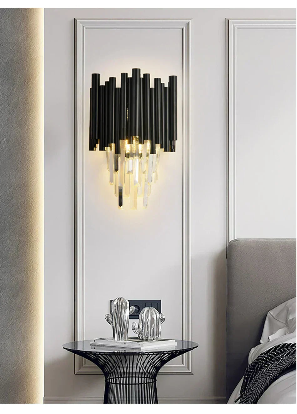 Lunara Crystal Black Wall Lamp With Crystal Accents