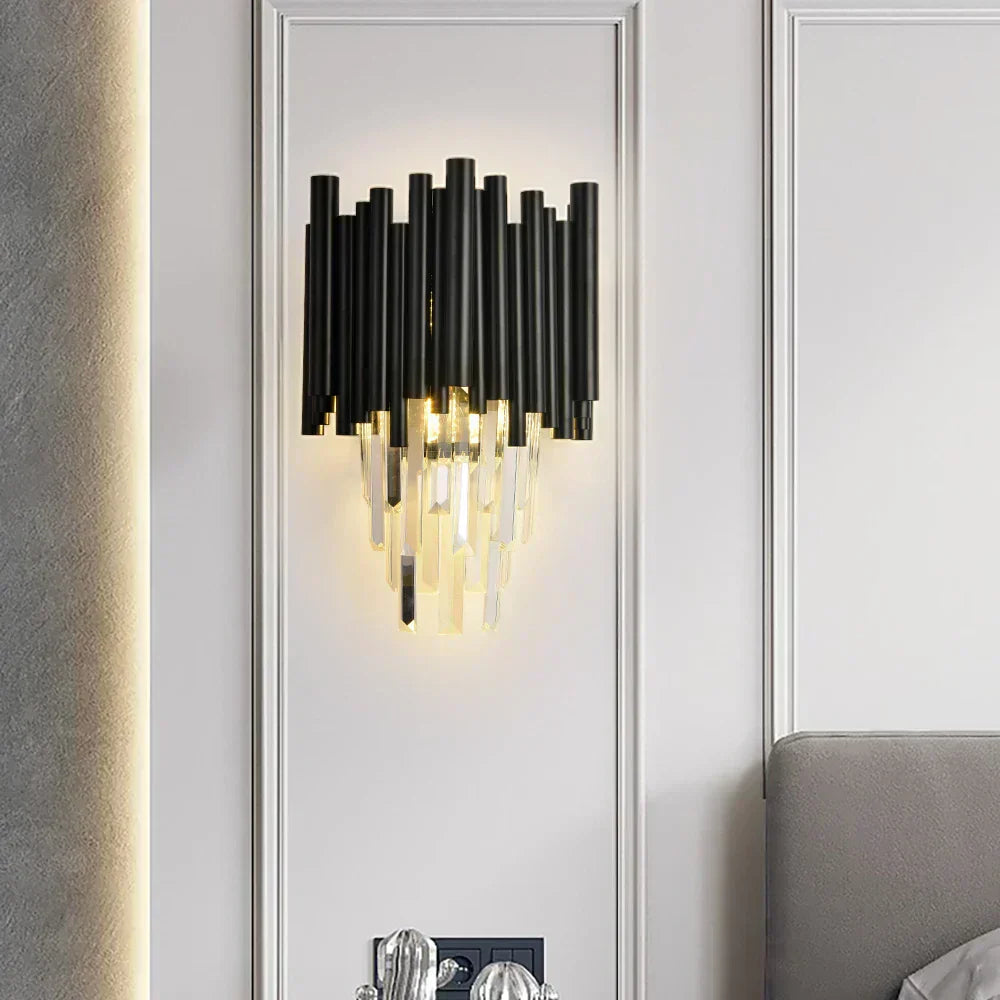 Lunara Crystal Black Wall Lamp With Crystal Accents