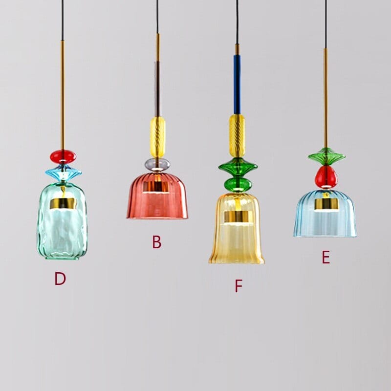 Lyra Candy Pendant Light in Brass and Glass Nordic Inspired
