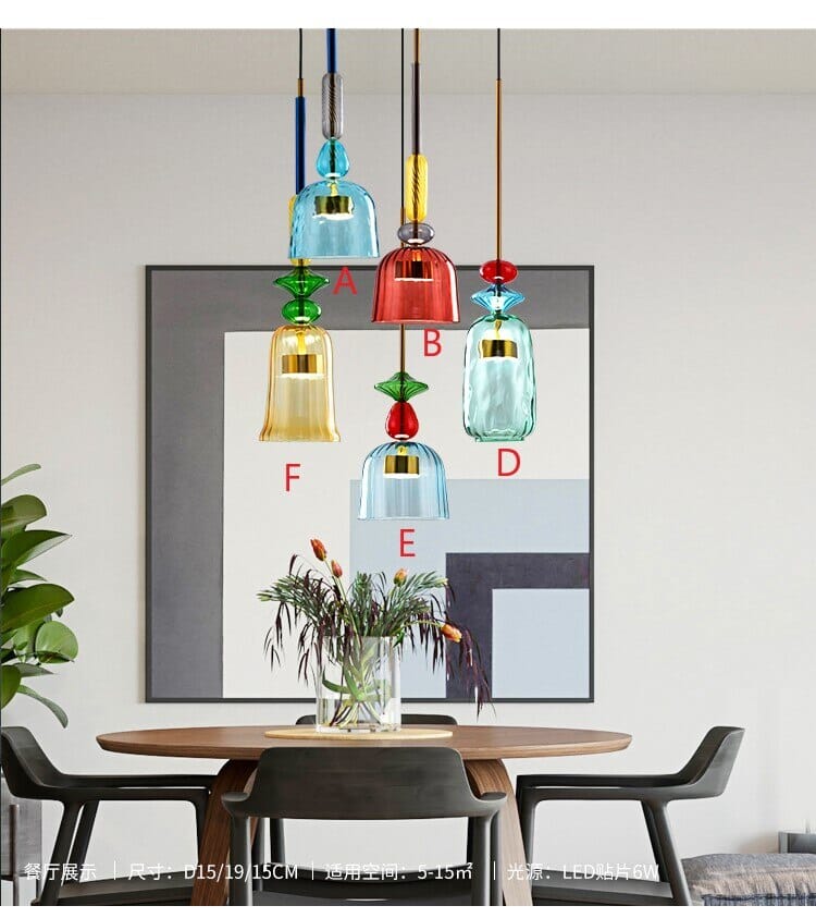 Lyra Candy Pendant Light in Brass and Glass Nordic Inspired