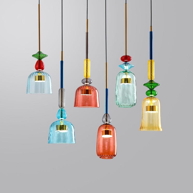 Lyra Candy Pendant Light in Brass and Glass Nordic Inspired
