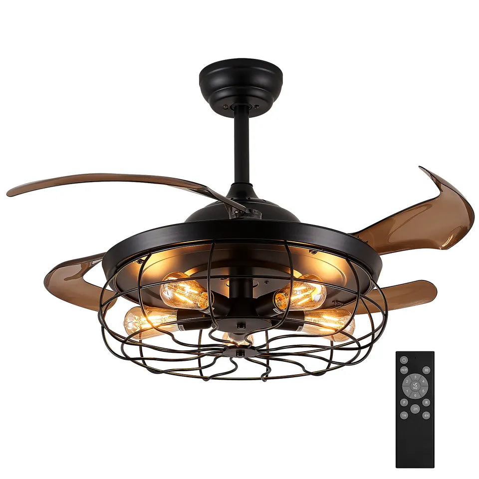 Harlow Farmhouse Black Ceiling Fan With Light Vintage Chandelier Style