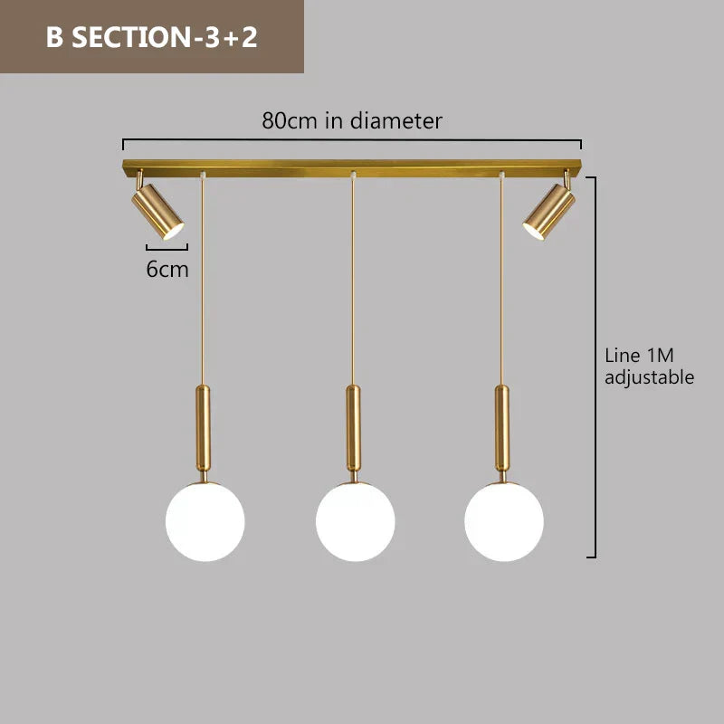 Lyra Three-Head Pendant Light With Glass And Metal