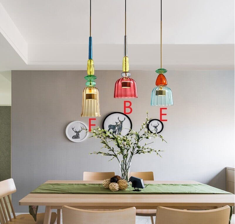 Lyra Candy Pendant Light in Brass and Glass Nordic Inspired