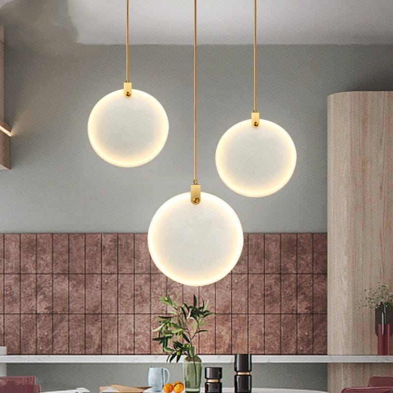 Aurea Marble Pendant Light With Round White Resin Shade And Gold Details