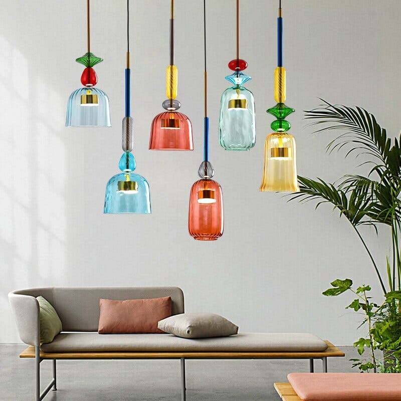 Lyra Candy Pendant Light in Brass and Glass Nordic Inspired