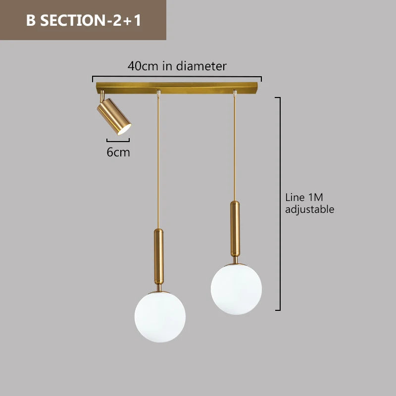 Lyra Three-Head Pendant Light With Glass And Metal