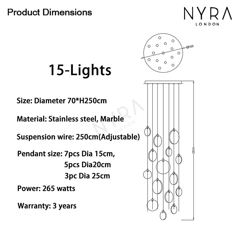 Liora Marble Crystal LED Pendant Lights For Warm Ambience