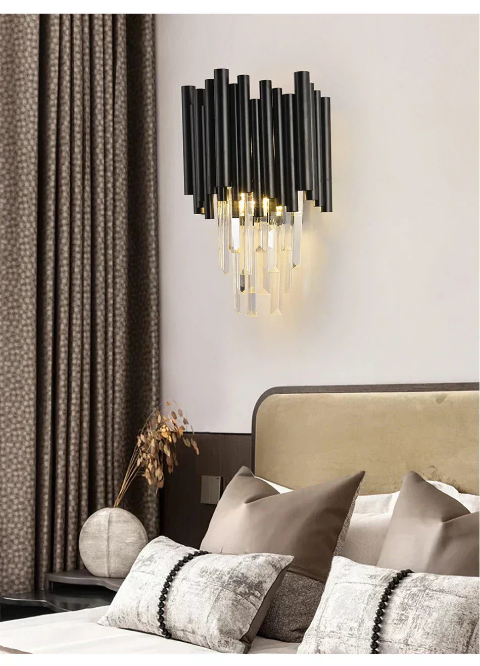 Lunara Crystal Black Wall Lamp With Crystal Accents