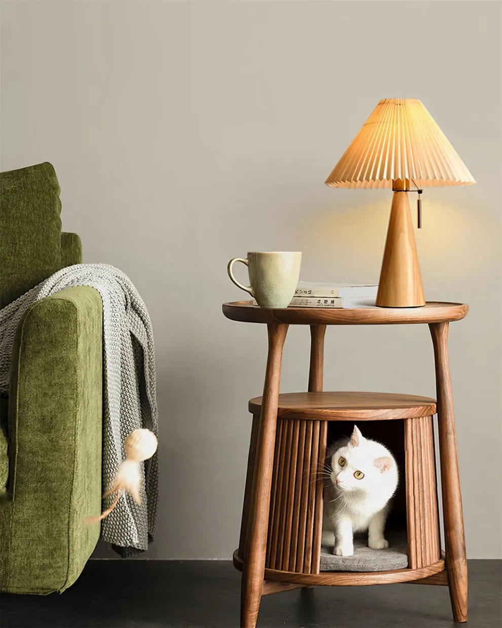 Kairo Walnut Wood Lamp With Warm LED Glow Vintage Modern Lighting