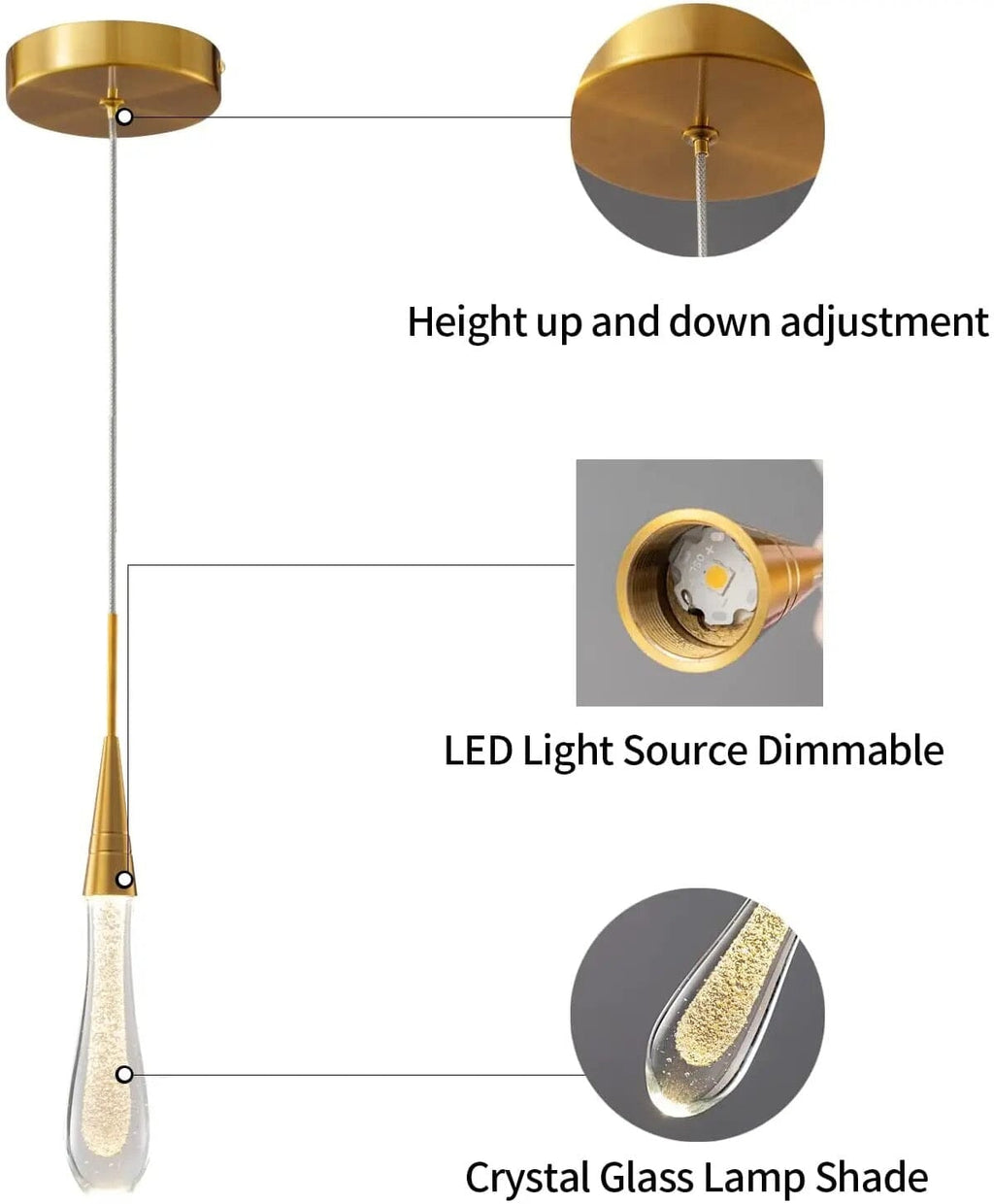 Aurora Golden Droplet Crystal Pendant Lights for Homes and Offices